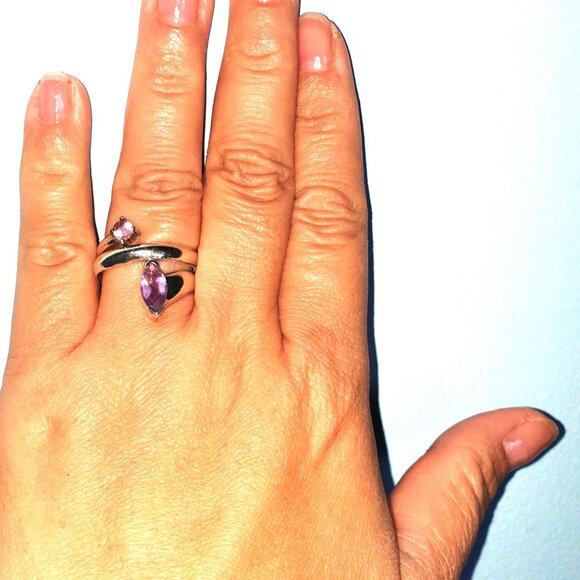 Vintage Fancy Natural Amethyst 925 Sterling Silver Wrap Ring - Picture 7 of 12